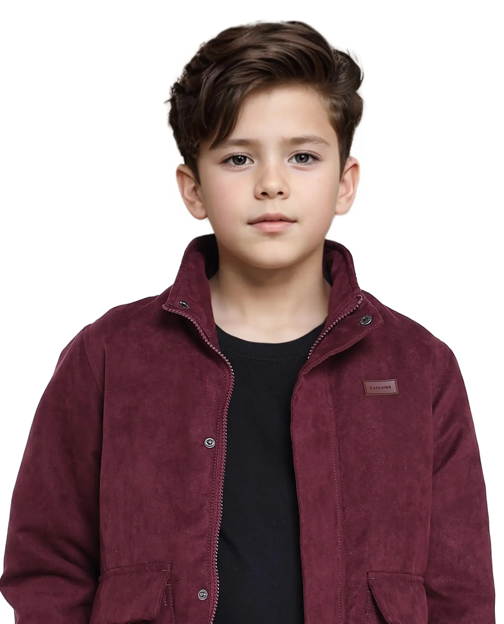 Rare Ones Kids Katpil Maroon Polyester Full Sleeve Solid Jacket