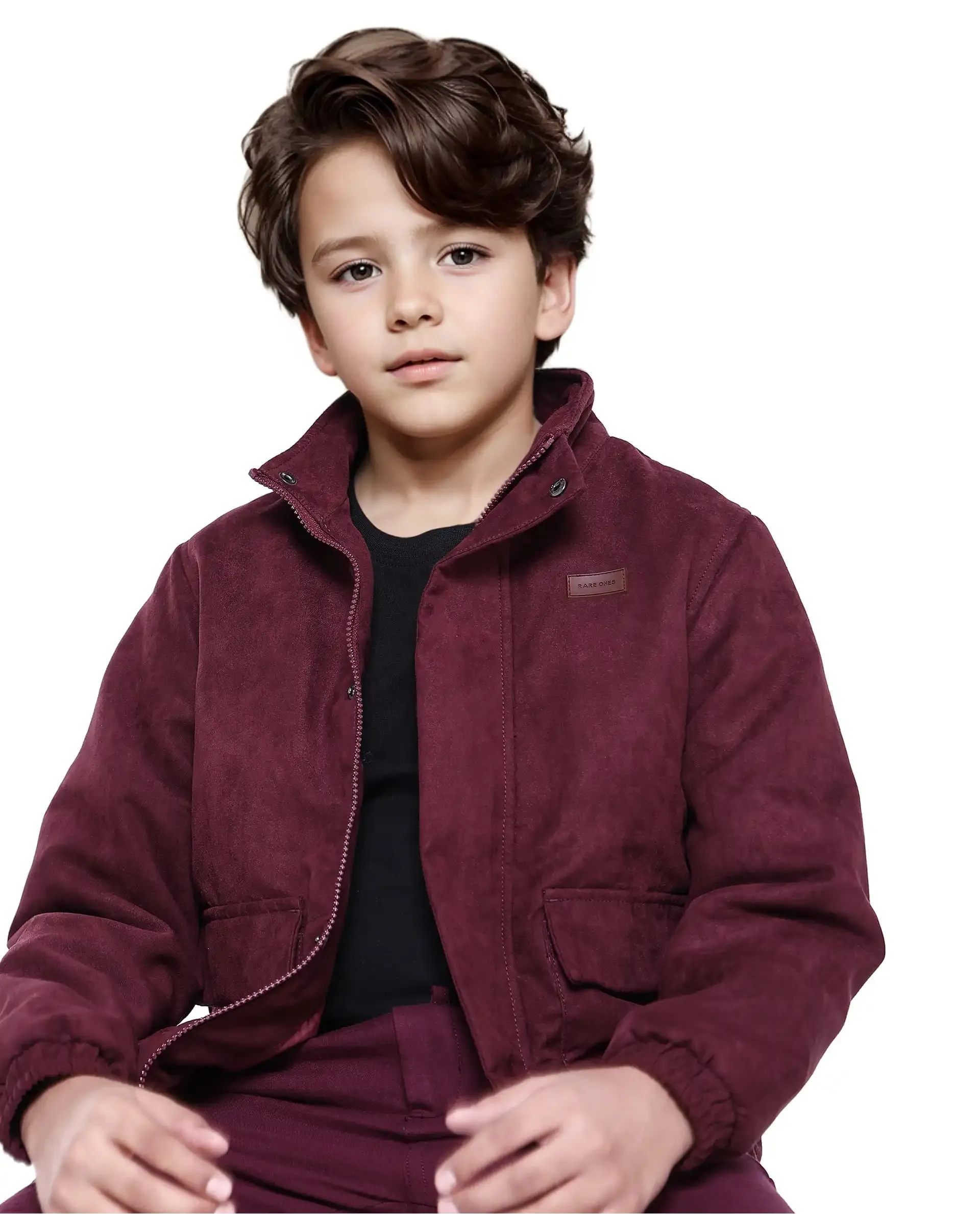 Rare Ones Kids Katpil Maroon Polyester Full Sleeve Solid Jacket