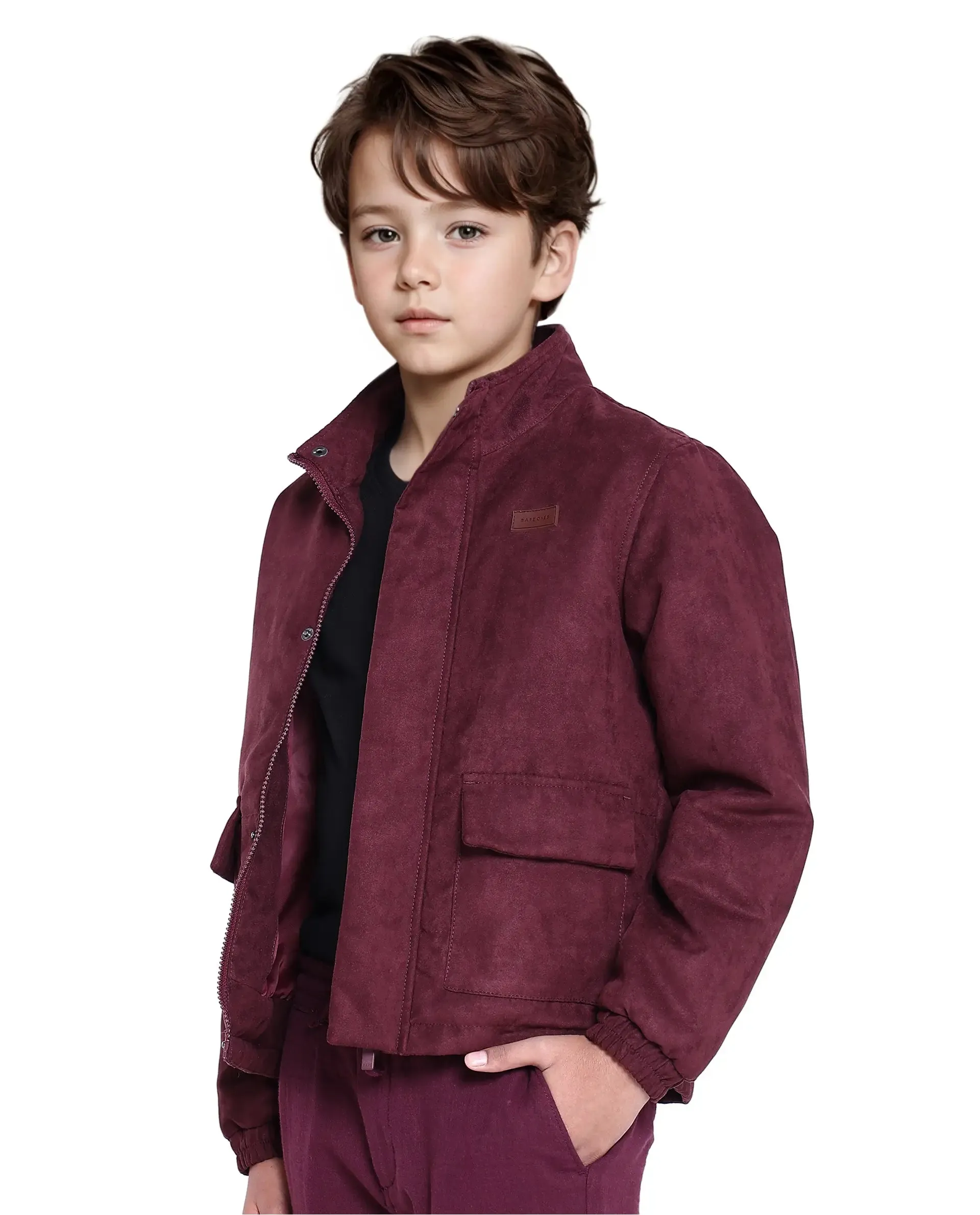 Rare Ones Kids Katpil Maroon Polyester Full Sleeve Solid Jacket