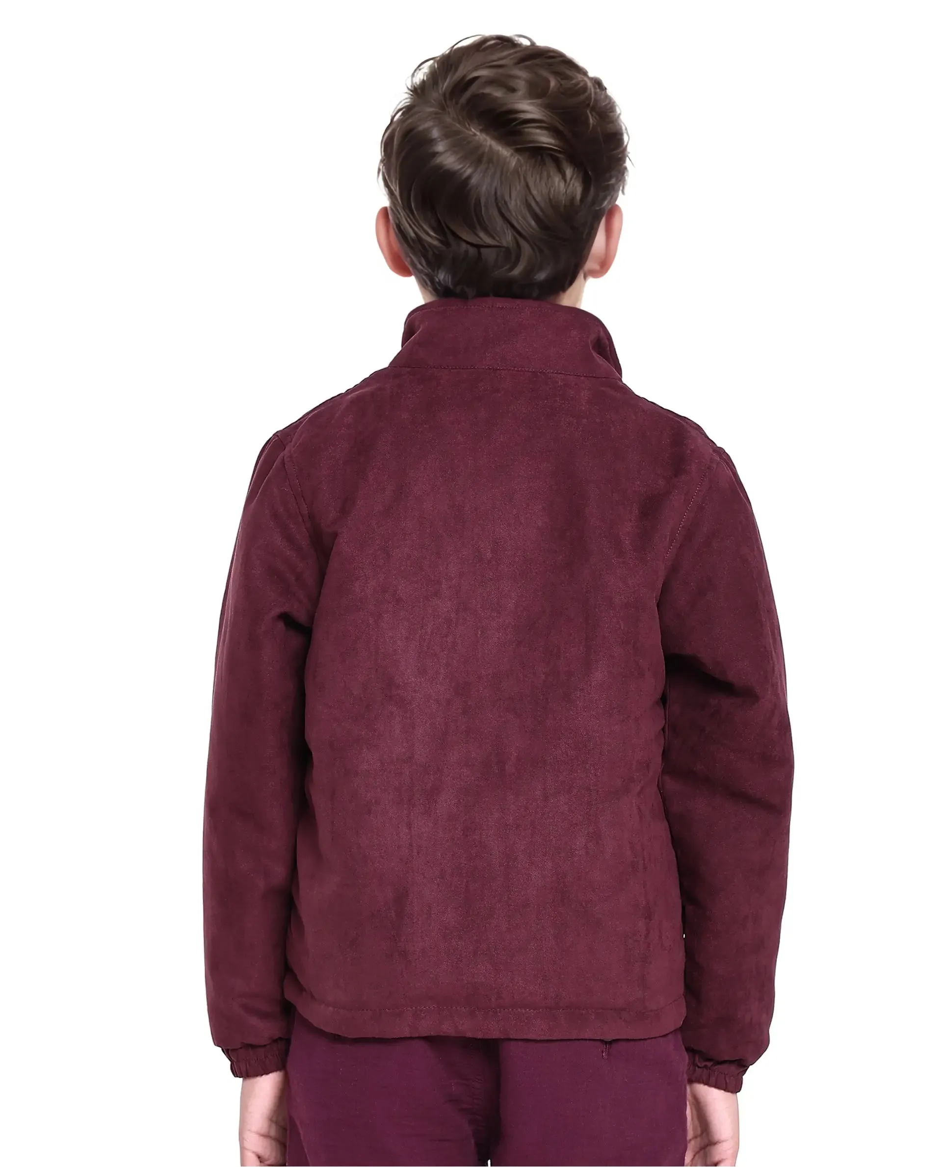 Rare Ones Kids Katpil Maroon Polyester Full Sleeve Solid Jacket