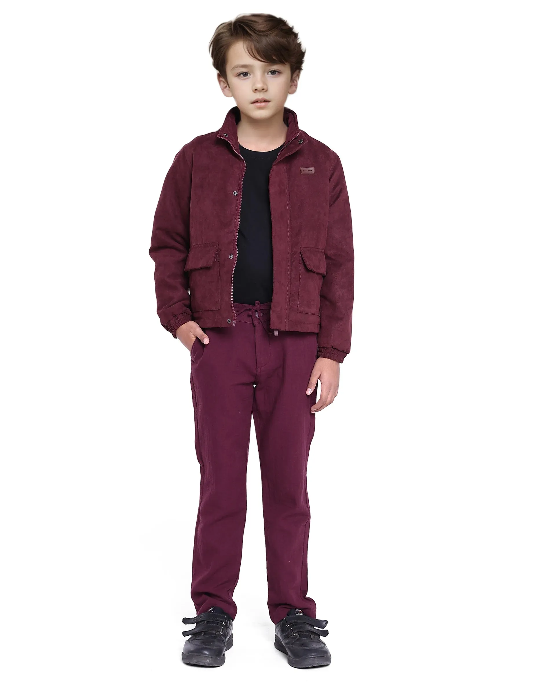 Rare Ones Kids Katpil Maroon Polyester Full Sleeve Solid Jacket