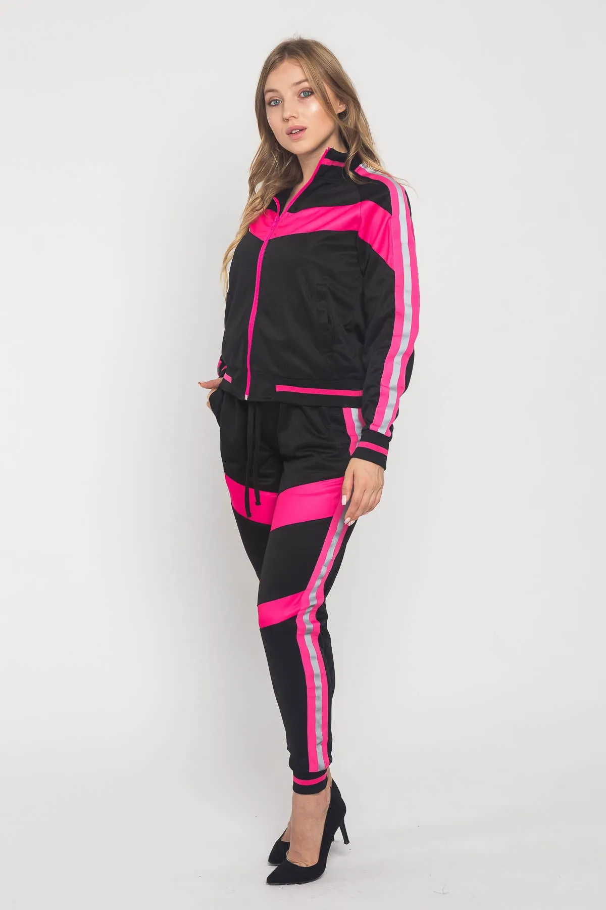 Reflective Neon Striped Track Suit