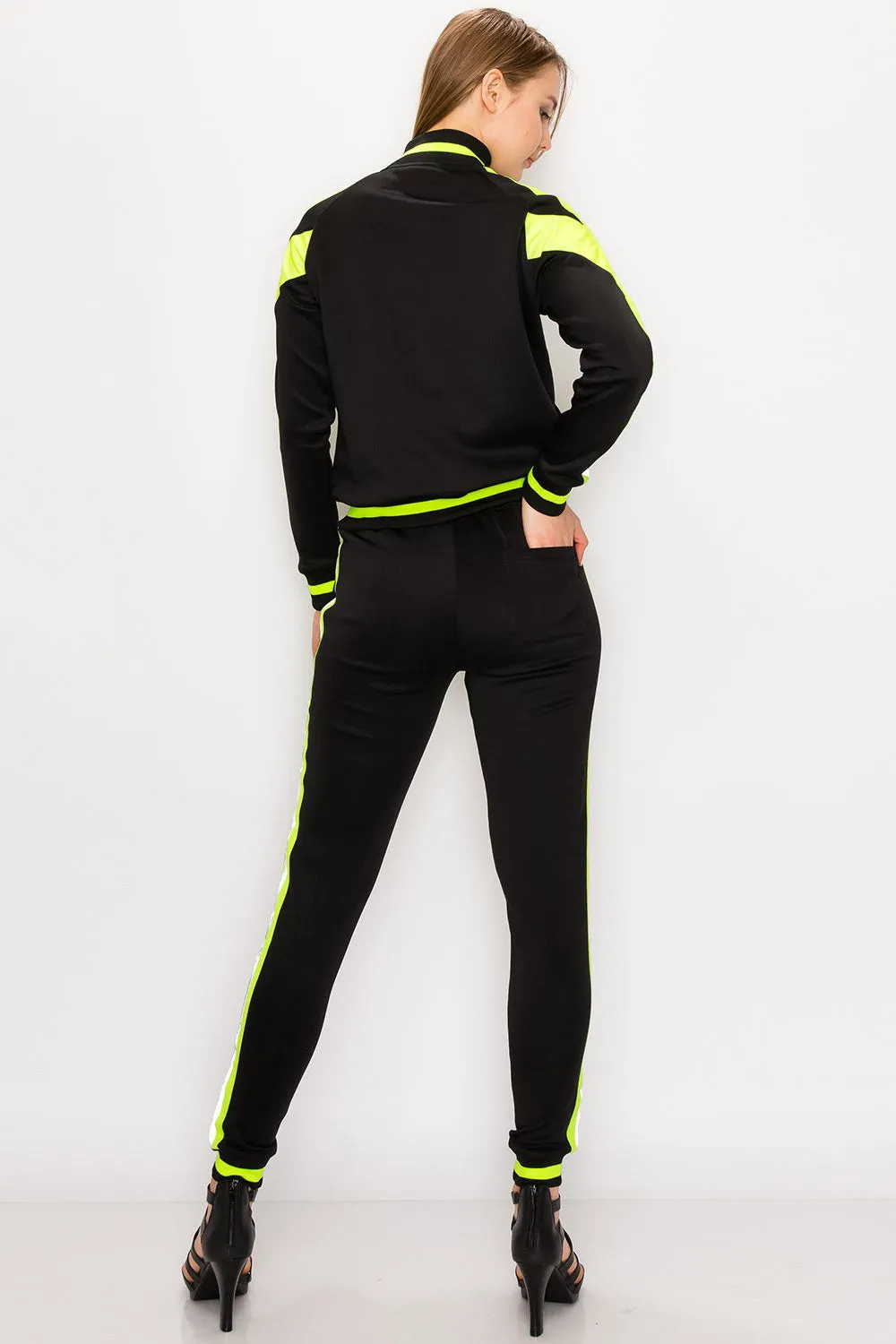 Reflective Neon Striped Track Suit