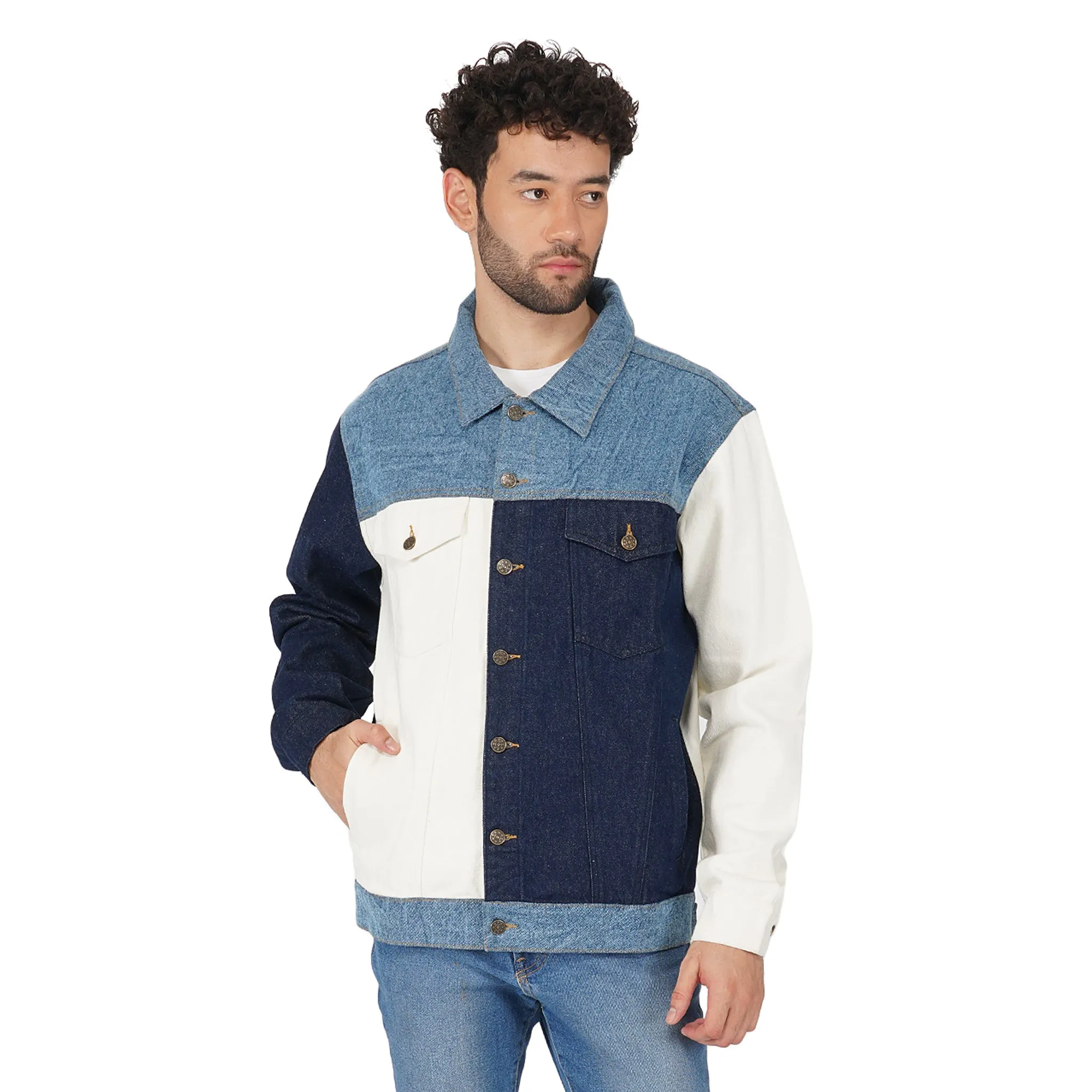 SLAY. Men's Full Sleeves Colorblock Denim Jacket