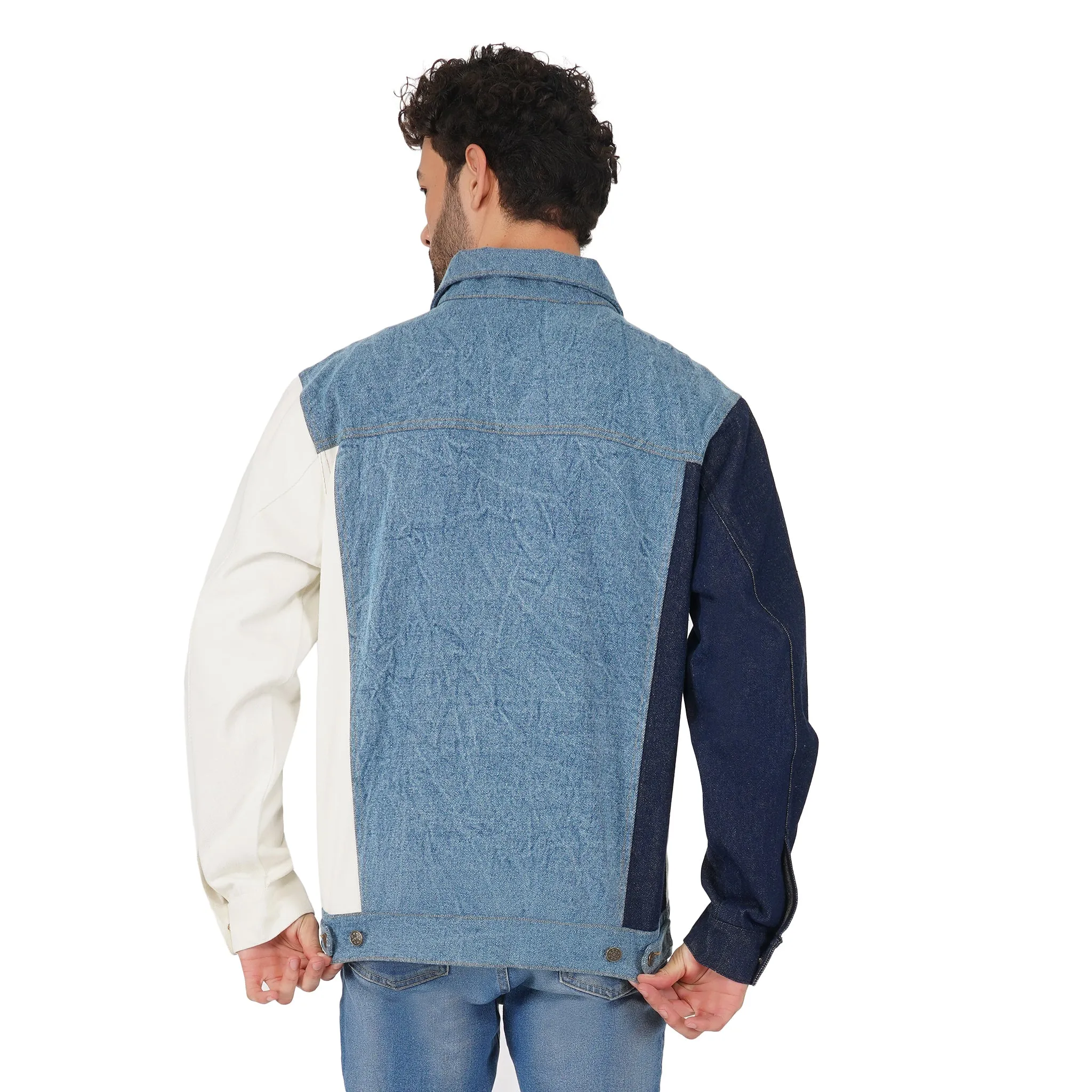 SLAY. Men's Full Sleeves Colorblock Denim Jacket