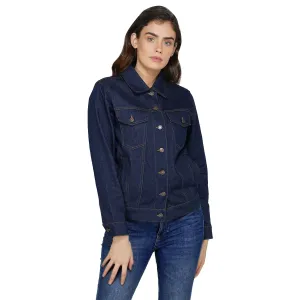 SLAY. Women's Navy Blue Button-Down Denim Jacket