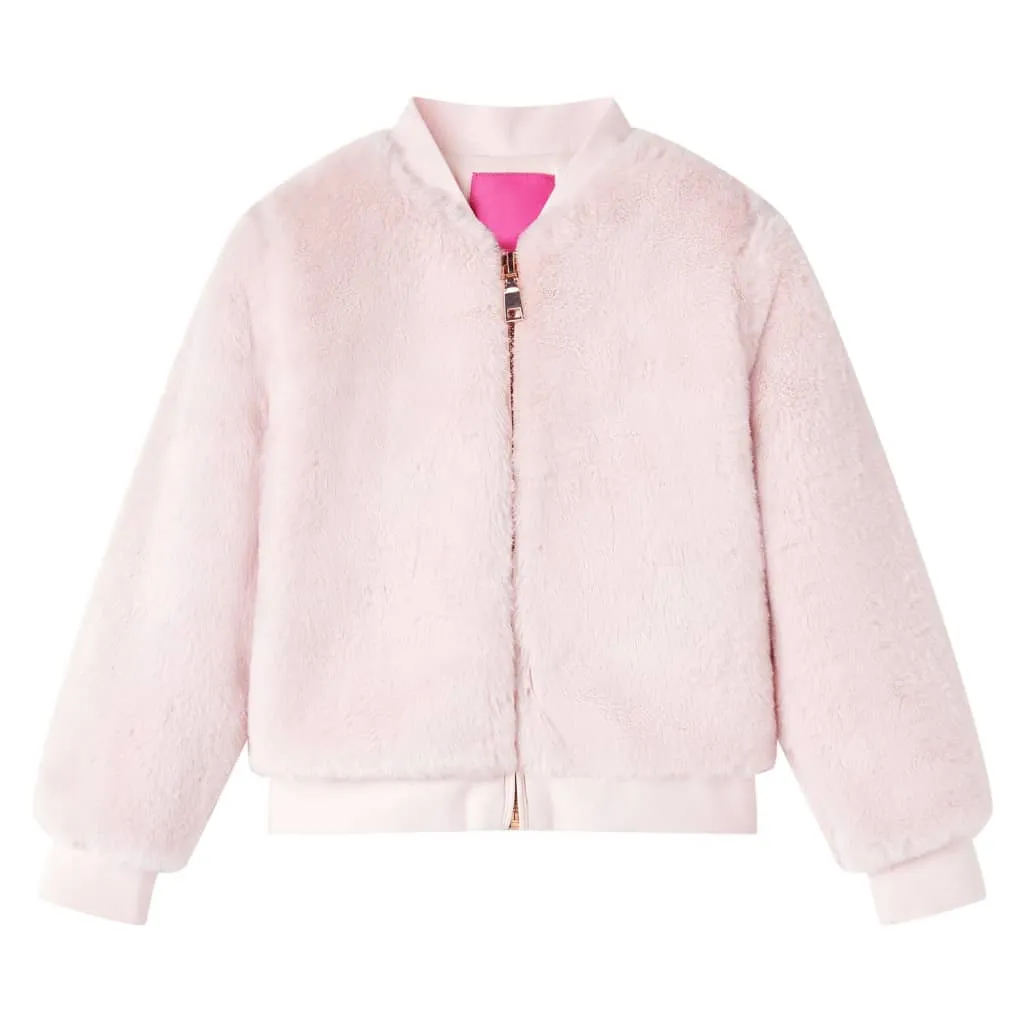 Soft Pink Kids' Faux Fur Jacket - Warm & Cozy, Ideal for Ages 9-10, Size 140