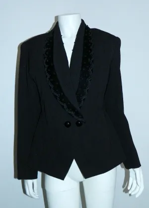 vintage 1940s blazer New Look black wool jacket embroidered velvet lapels S