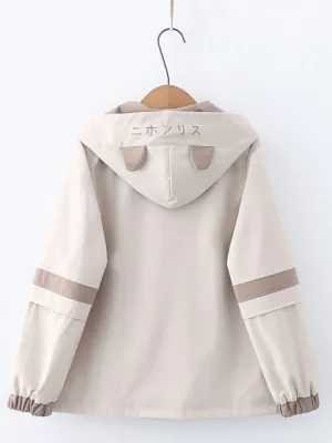 Women Coats  Spring Autumn Long Sleeves Zipper Cotton Jackets Cartoon Print Chic Casual Simple Outwear